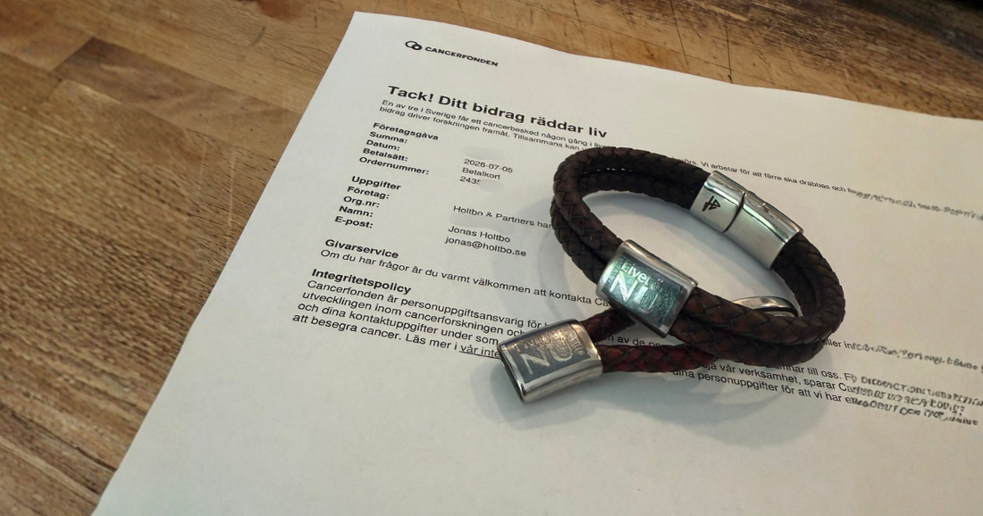Kvitto på donation till Cancerfonden tillsammans med Livet är nu produkter