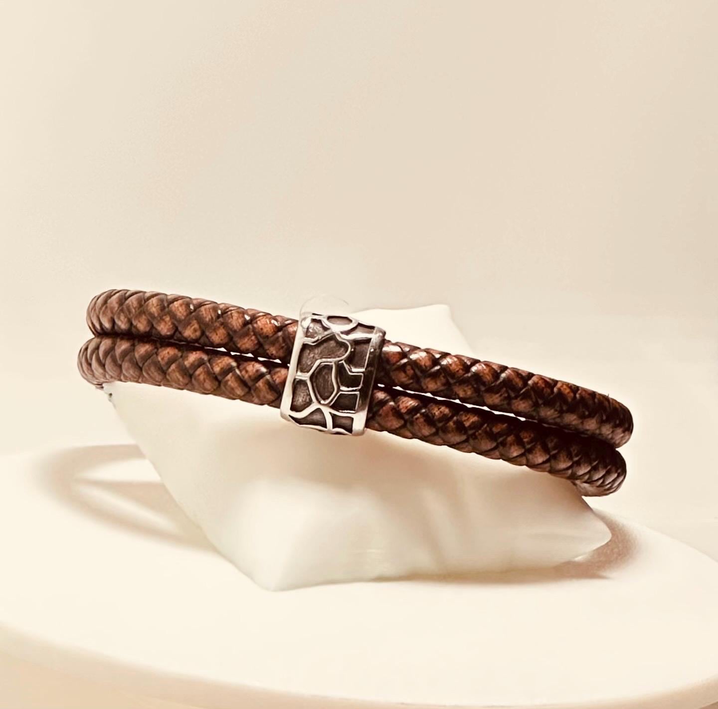 Mens leather bracelet double cord and steel |  Men's gift Bracelet | Custom Bracelet For Men | Personalized Gift For Him | Fathers Day Gift