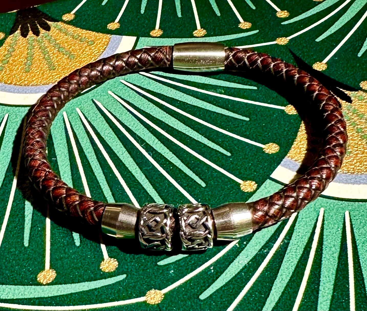 Stylish Mens Leather Bracelet with Steel Beads | Unique Handcrafted Wristwear for Urban Chic Fashion | Trendy  jewelry Accessory