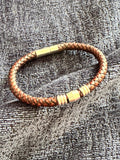 Mens leather bracelet with steel beads