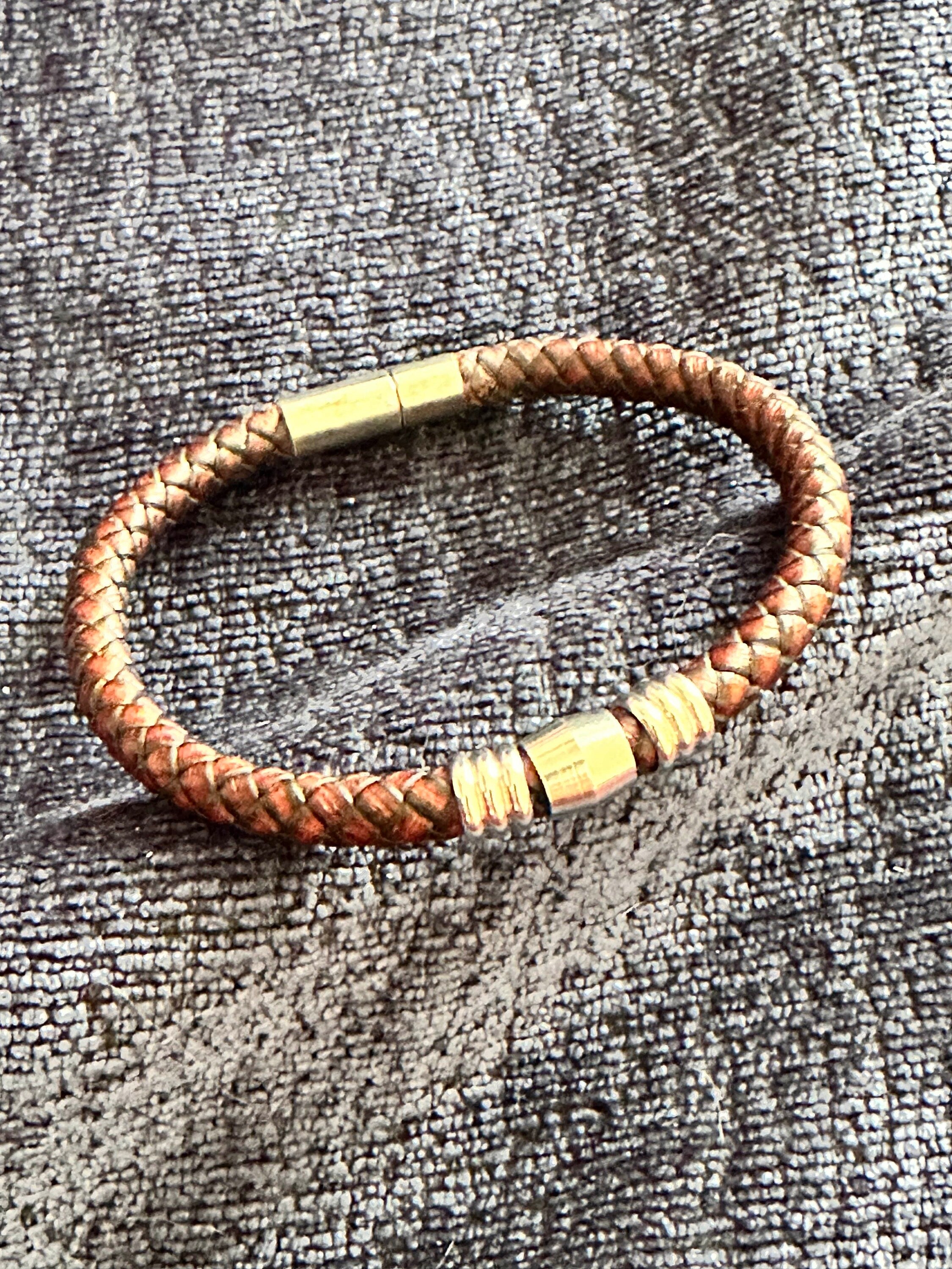 Mens leather bracelet with steel beads