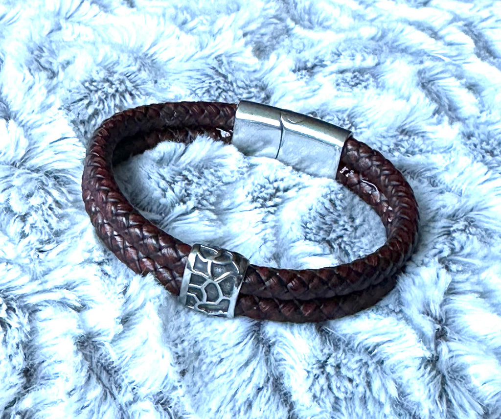 Mens leather bracelet double cord and steel |  Men's gift Bracelet | Custom Bracelet For Men | Personalized Gift For Him | Fathers Day Gift