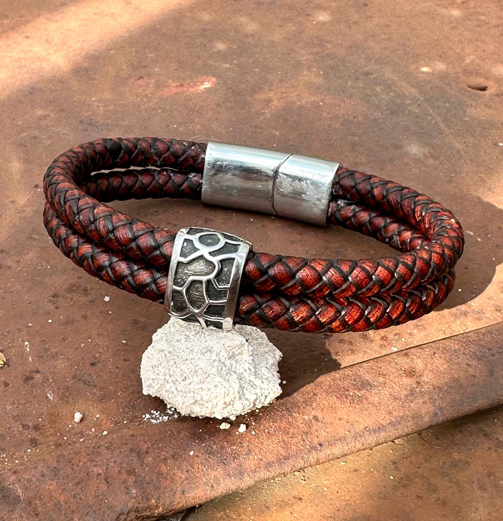 Mens leather bracelet double cord and steel |  Men's gift Bracelet | Custom Bracelet For Men | Personalized Gift For Him | Fathers Day Gift