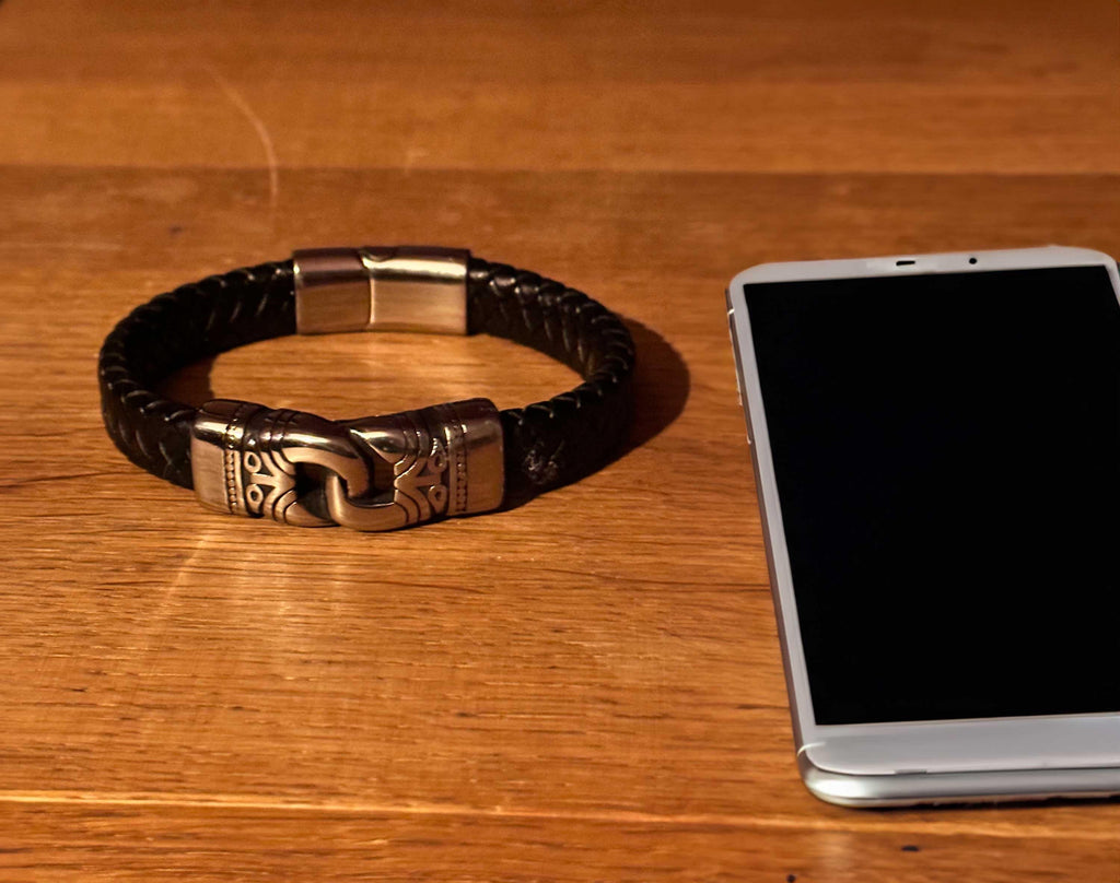 Mens braided leather and steel bracelet |  Men's gift Bracelet | Custom Bracelet For Men | Personalized Gift For Him | Fathers Day Gift