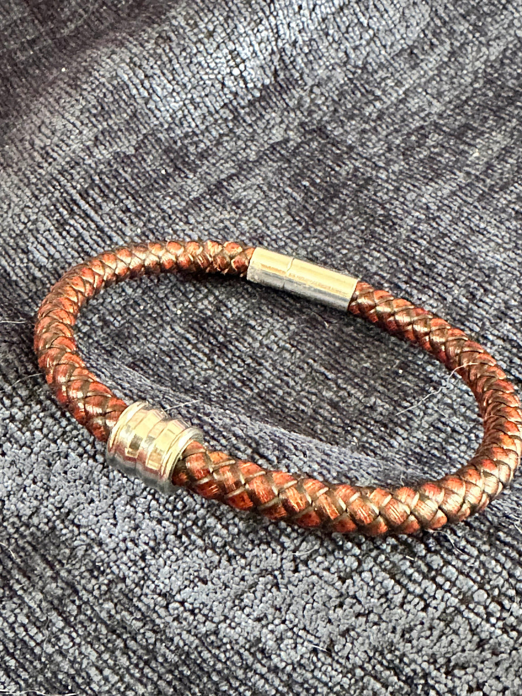 Leather and steel bracelet for men