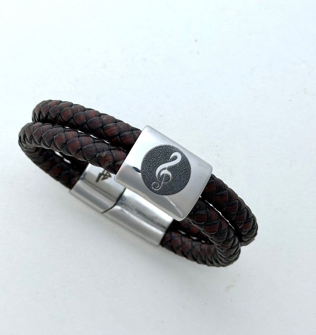Viking-inspired leather bracelet with Tree of Life in stainless steel