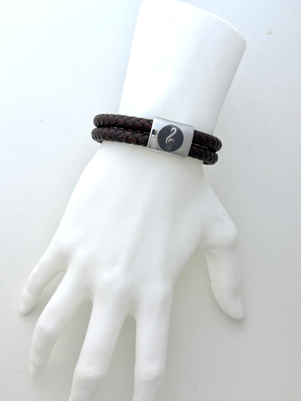 Viking-inspired leather bracelet with Tree of Life in stainless steel