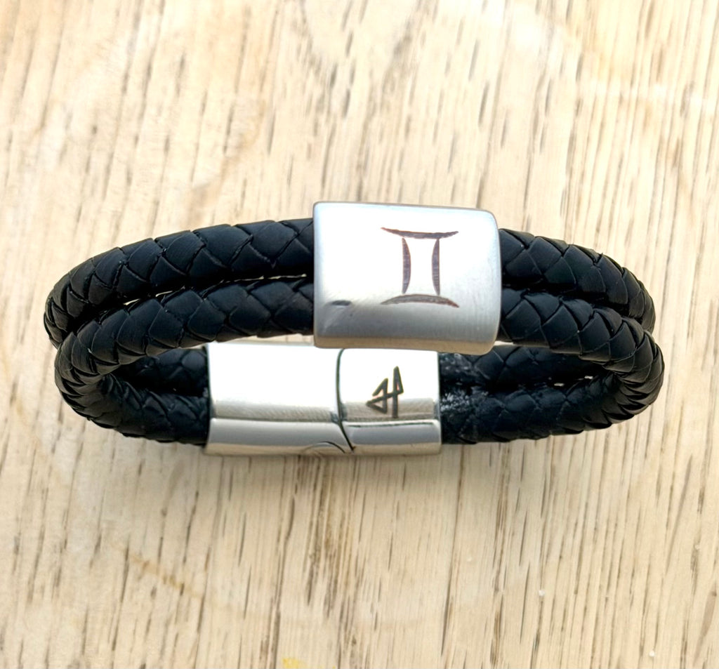 Tvillingarna stjärntecken – handgjort zodiak läderarmband