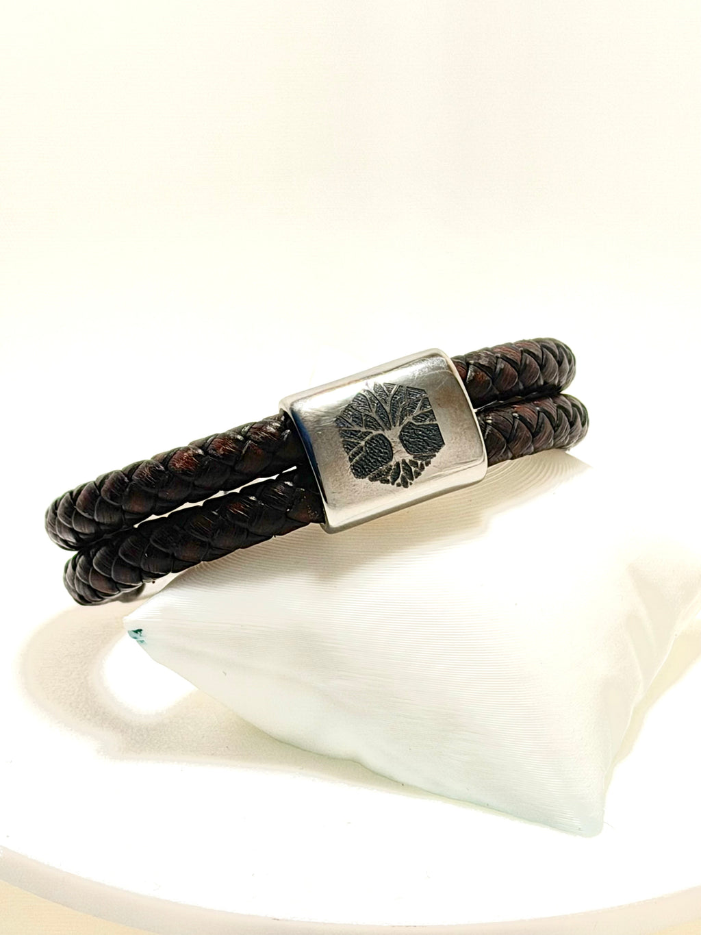 Vikinginspirerat läderarmband med Livets träd i rostfritt stål