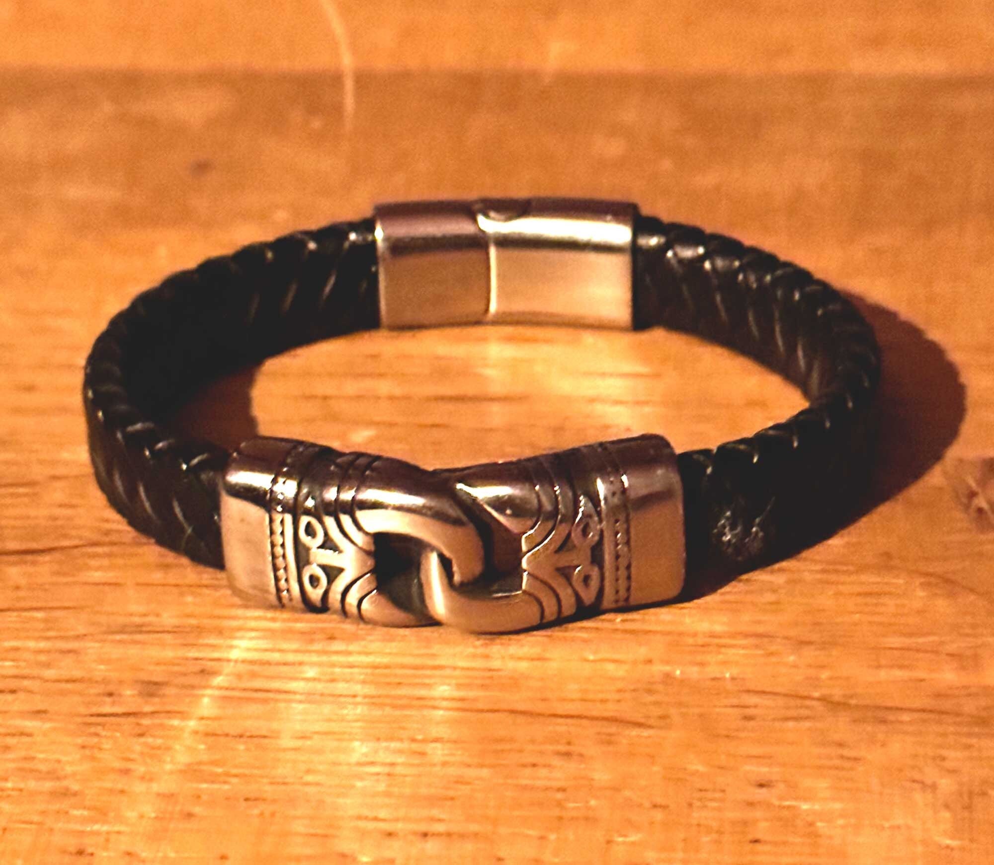 Mens braided leather and steel bracelet |  Men's gift Bracelet | Custom Bracelet For Men | Personalized Gift For Him | Fathers Day Gift