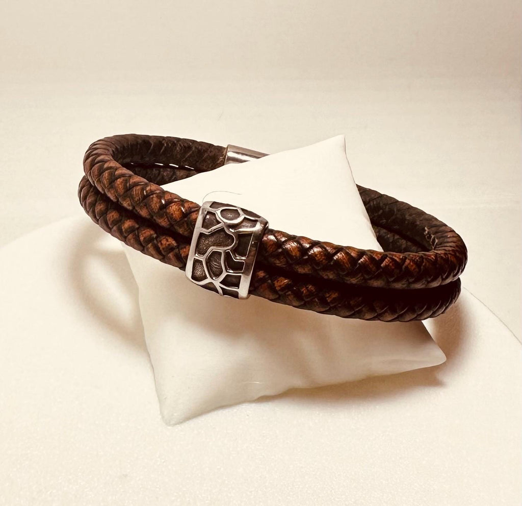 Mens leather bracelet double cord and steel |  Men's gift Bracelet | Custom Bracelet For Men | Personalized Gift For Him | Fathers Day Gift