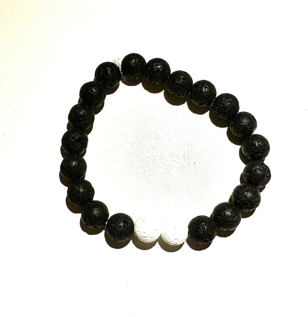 Lava Rock Beaded Bracelet in Timeless Black and White - Handcrafted for a Stylish Statement Piece