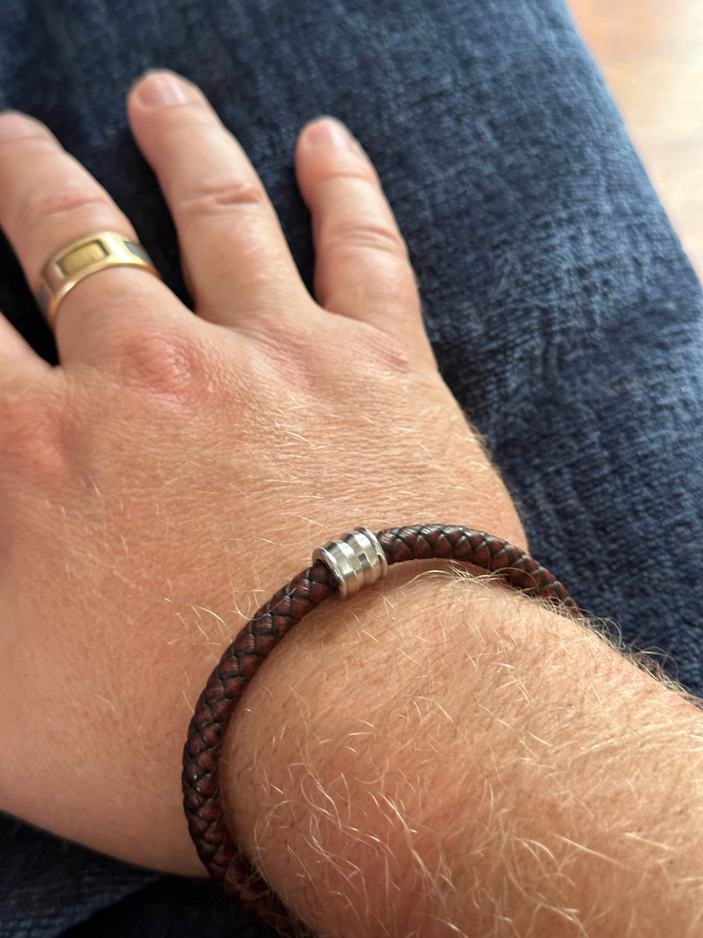 Leather and steel bracelet for men