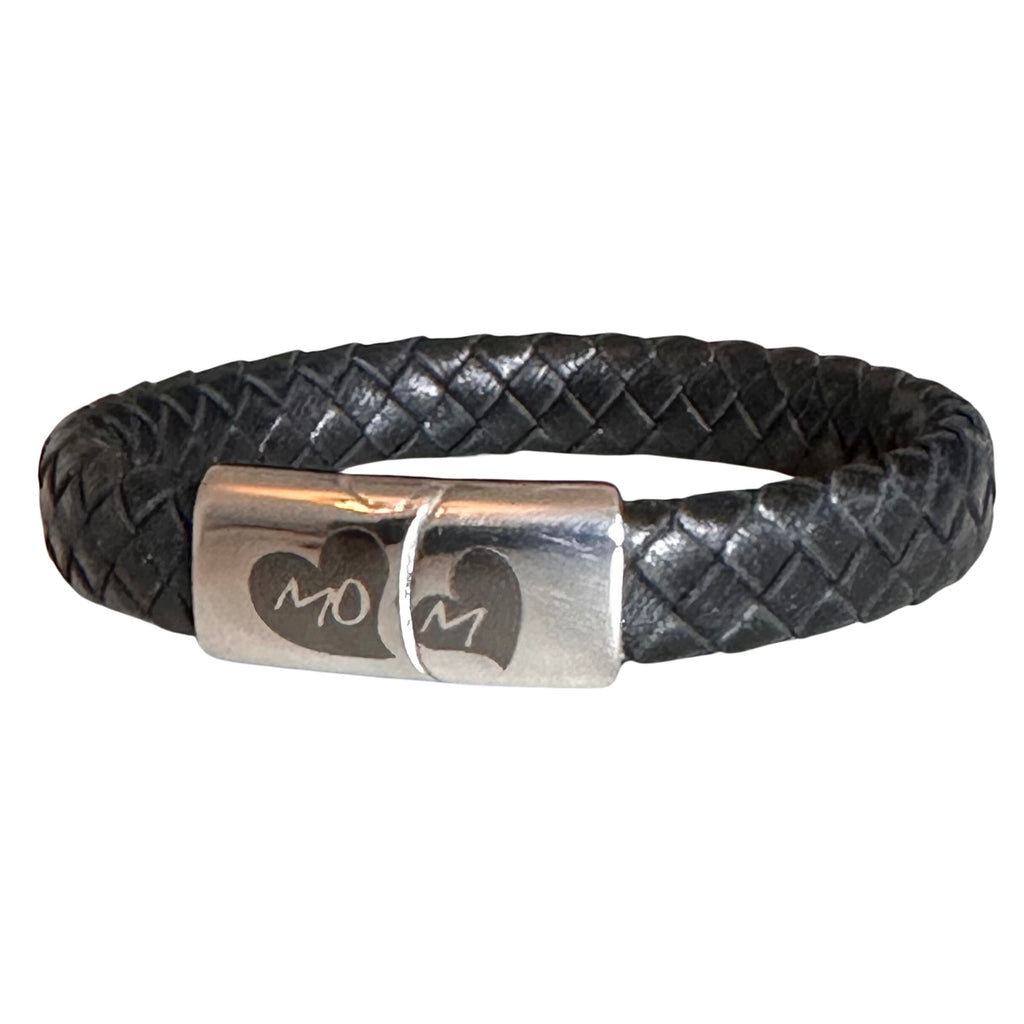 Elegant armband ’Mom’ i läder och rostfritt stål – 10 mm
